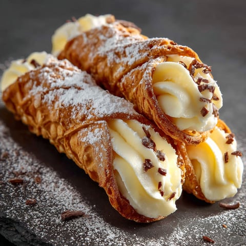 Des cannoli sur un plateau de marbre.