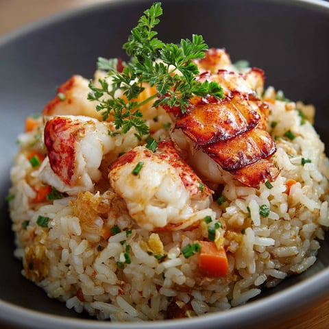 Riz frit avec des légumes et des crustacés.