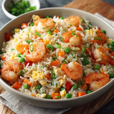 Un plat de Riz frit avec des légumes et des fruits de mer.