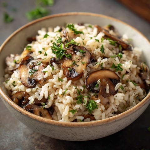 Riz aux champignons et herbes, un plat délicieux et savoureux.