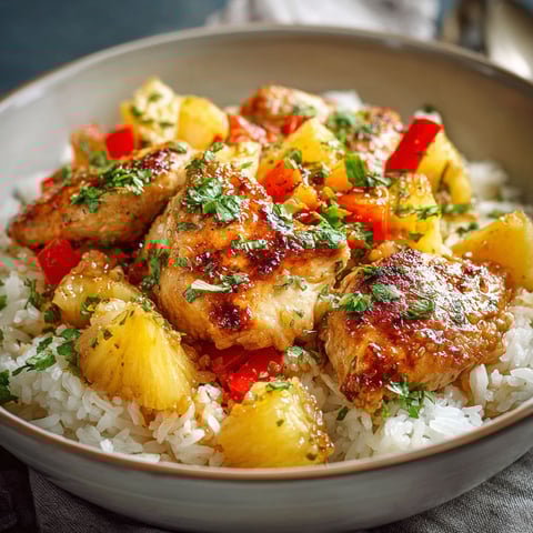 Recette de poulet grillé avec des légumes et riz.