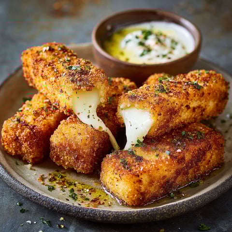 Bâtonnets de choux farcis avec du fromage et une sauce.
