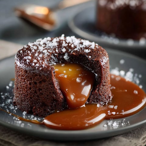 Une tarte au chocolat avec une sauce caramel, garnie de sucre.