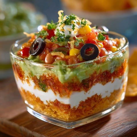 Une trempette de salsa crue et épicée, avec des légumes et des chips de maïs, est servie dans un verre transparent.