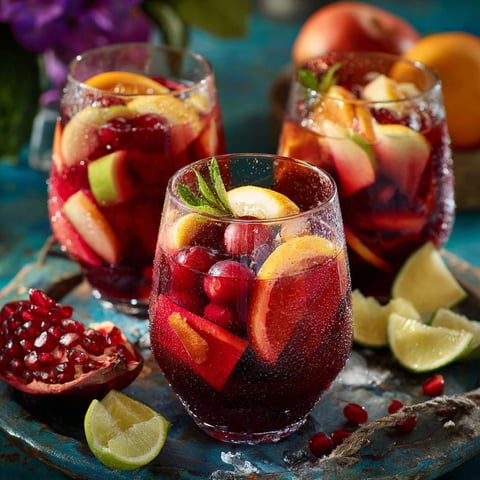 Un verre de sangria avec des fruits frais et des épices.