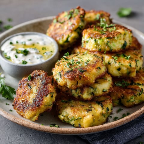 Beignets de pommes de terre avec sauce, servis sur un plateau.