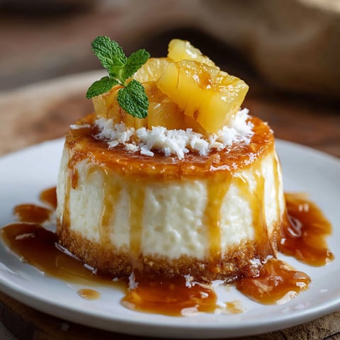 Un dessert en forme de cake, garnie de fruits et de sauce, est servie sur un plateau.