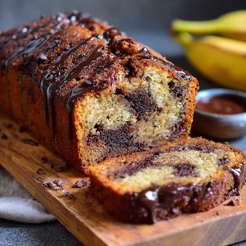 Une baguette de pain au chocolat avec des bananes sur une table.