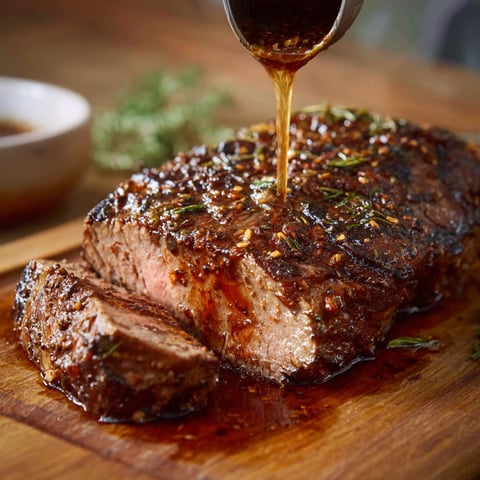 Une viande de boeuf marinée avec une sauce au miel.