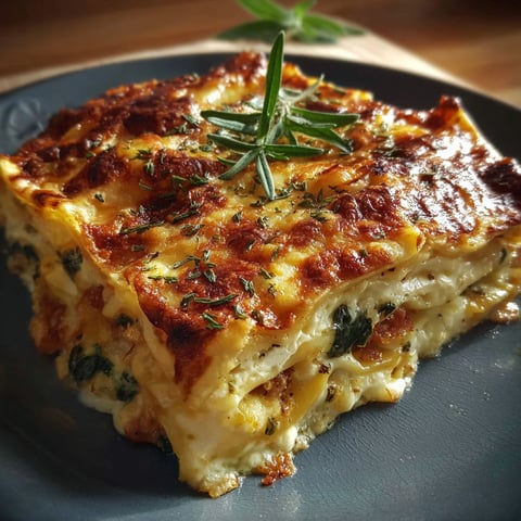 Une portion de Lasagnes Végétariennes sur un plateau.