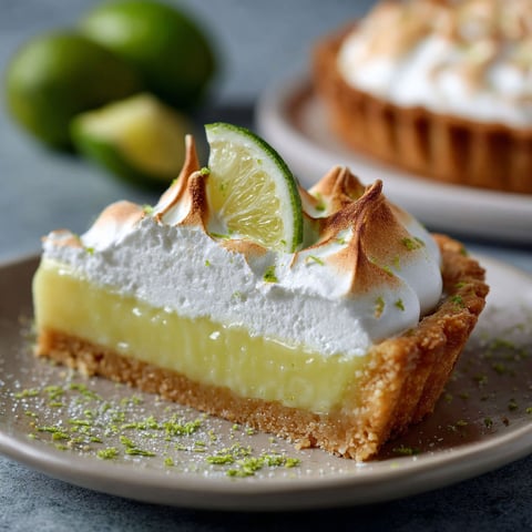 Une tarte au citron vert est servie sur un plateau.