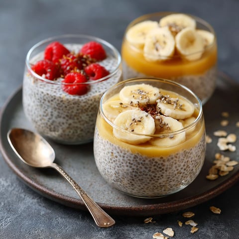 Un dessert en verre contenant des bananes et des framboises.
