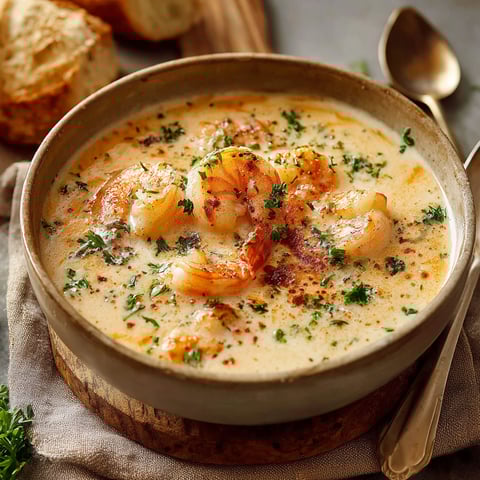 Une soupe chaude avec des moules et des herbes.