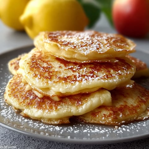 Une pile de crêpes aux pommes sur un plateau.