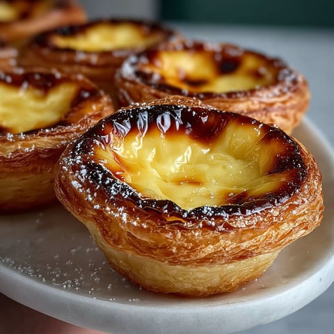 Une tasse de Pastel de Nata est sur un plateau.