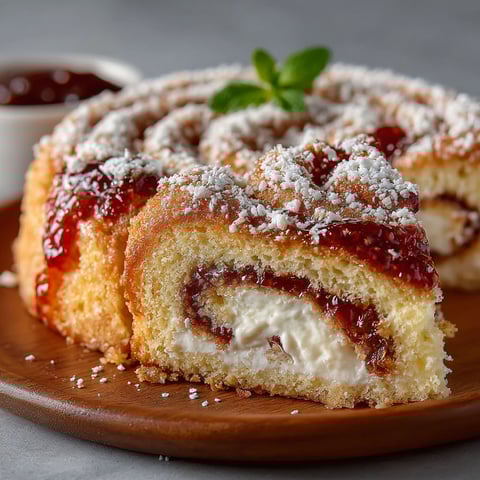 Une torta girella alla marmellata est servie sur un plateau.