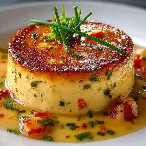 Un plat de douceur marine avec un flan de crabe et une sauce ciboulette fraîche.
