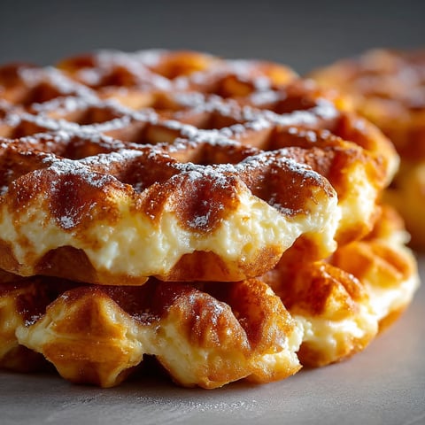 Une gaufre brioche chaude et croustillante, recouverte de sucre, est servie sur une table.