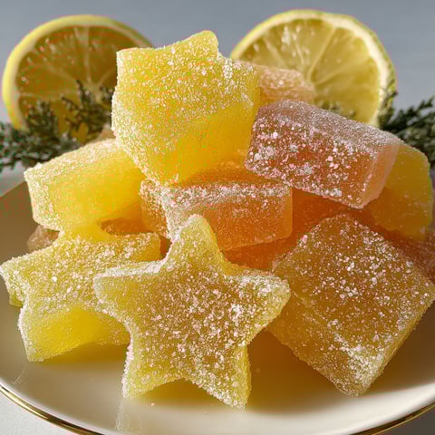 Une pile de pâte de fruits au citron sur un plateau.