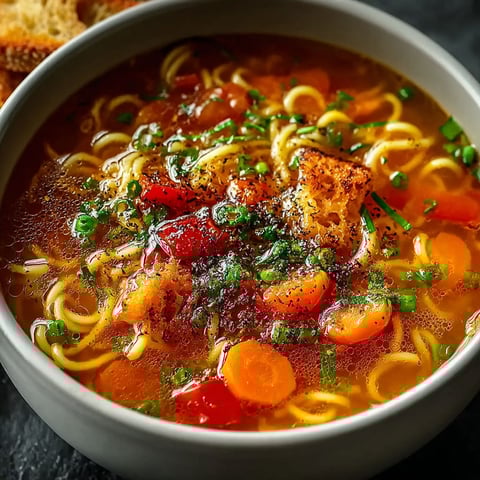 Une soupe de dernière minute est servie dans un bol en porcelaine.