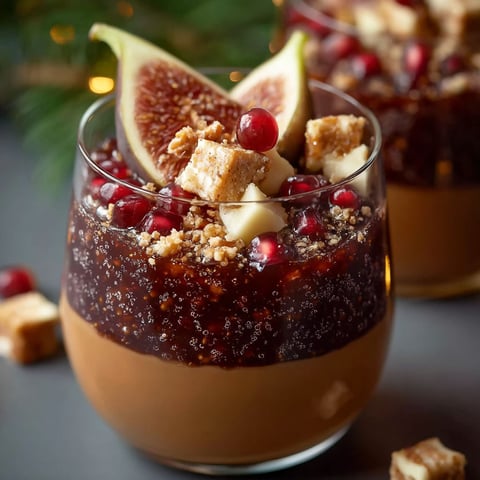 Une verrine de foie gras et compotée de figues, garnie de fruits rouges et de noix de cajou.