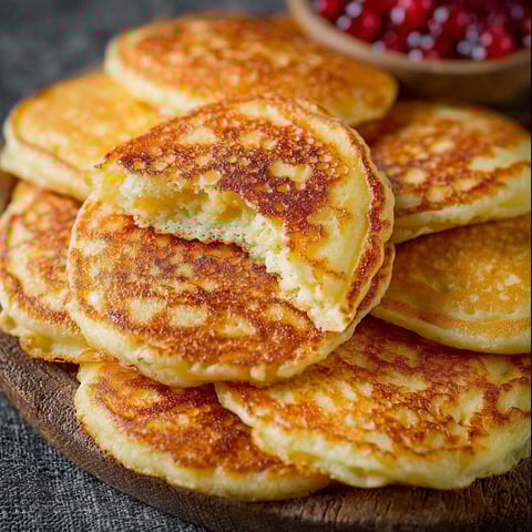 Une pile de blinis parfaits ultra moelleux sur une table.