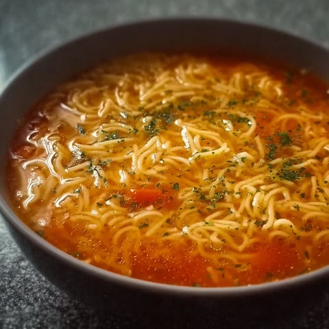 Une soupe aux vermicelles maison dans un bol.