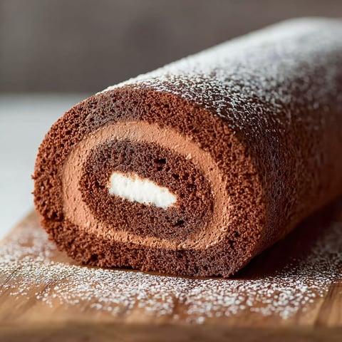 Une génoise au chocolat spéciale roulés est servie sur un plateau.