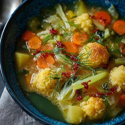Une soupe facile et délicieuse, composée de choux et de légumes, est servie dans un bol bleu.
