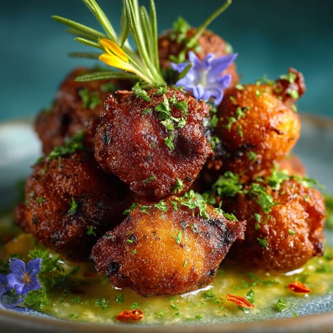 Accras de morue antillais, une recette traditionnelle de la cuisine antillaise, est servie sur un plateau en verre avec une sauce et des herbes fraîches.