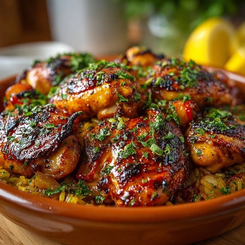 Une recette espagnole de poulet marinée et grillée, servie dans un bol en céramique.