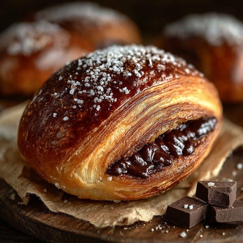 Une baguette de pain chocolat moelleux avec des chocolats sur le dessus.