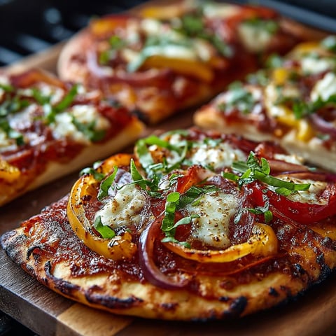 Pizzas au capicollo et poivron, avec des tomates et des herbes, servents de délicieuses collations.