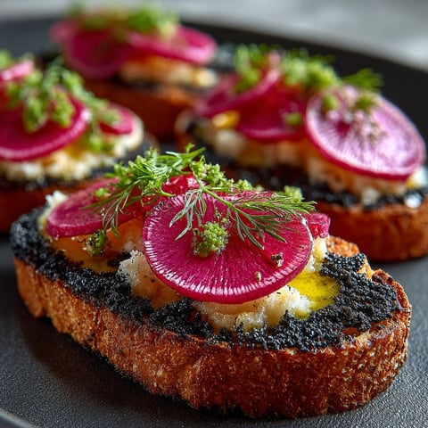 Les toasts de radis noir avec tarama.