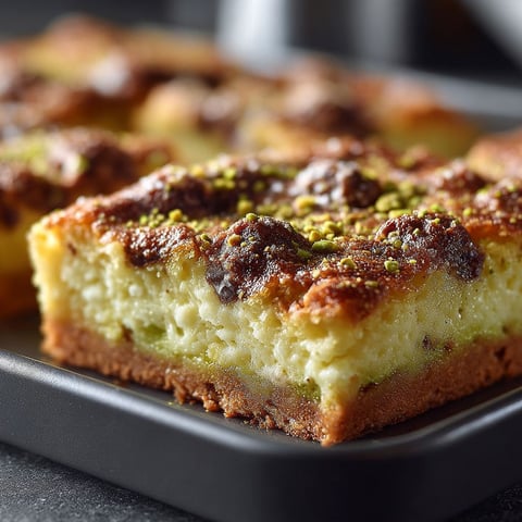 Une barre de cookies à la pistache est servie sur un plateau.