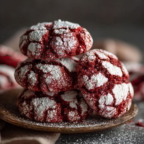 Une recette de crinkles de velvet rouge est servie sur un plateau.