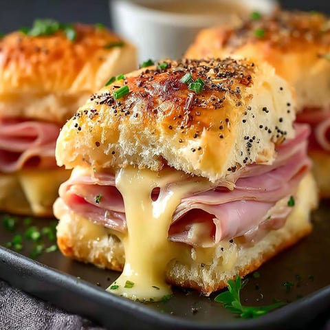 Des mini sandwichs jambon et fromage sur un plateau.