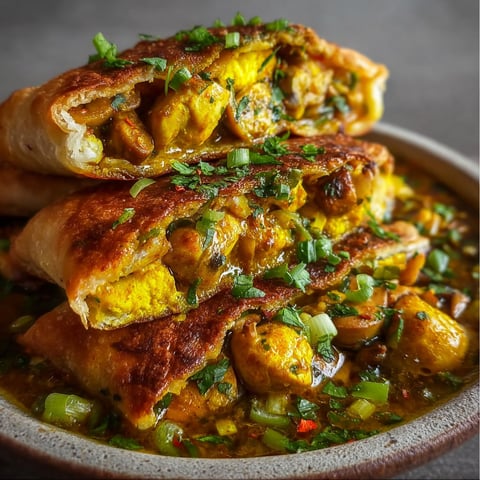 Une recette de curry de poulet sertie dans des pains de pita.