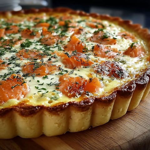 Une quiche au saumon et au boursin, prête à être servie.