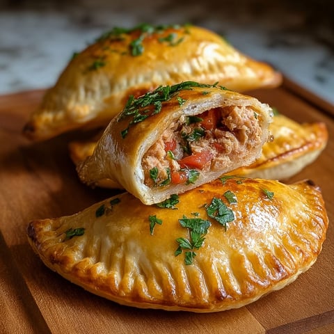Empanadas de Atún (chaussons argentins au thon) sur un plateau de bois.