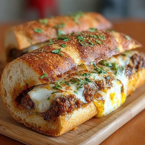 Un bocadillo caliente de carne y queso surt sur le plateau.