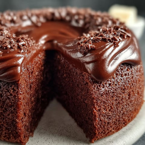 Une partie d'un gâteau chocolat nappé de crémeux, prêt à être mangé.