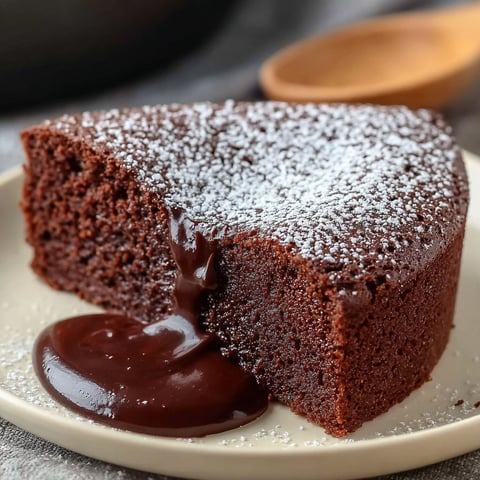 Une portion de gâteau chocolat fondant saupoudré de sucre glace, prêt à être consommé.