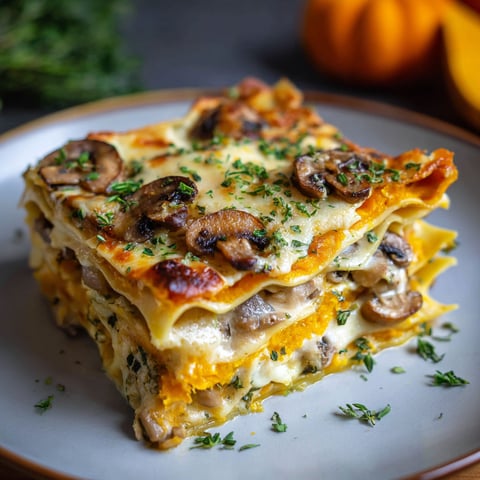 Un délicieux lasagnes au mushroom et au chèvre, accompagné de légumes frais.