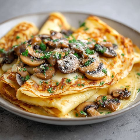 Une plaque contenant des crêpes salées avec des champignons et des herbes.
