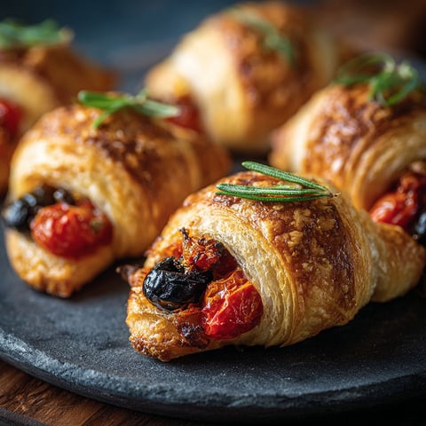 Des mini-croissants remplis de tomates et d'olives, délicieux et facilement préparés.