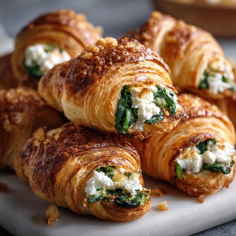 Des mini croissants aux épinards et à la feta sur un plateau.