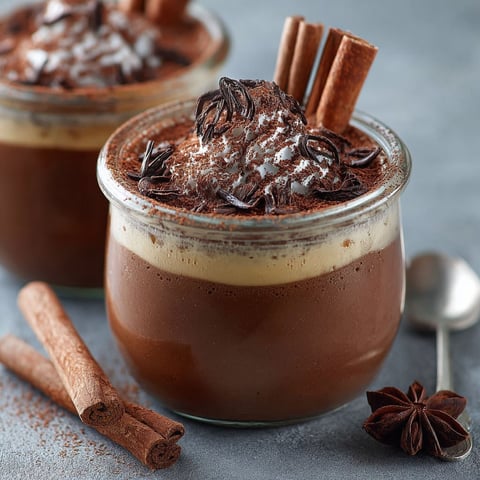 Un dessert chocolat, vanille et cannelle est servie dans un verre.