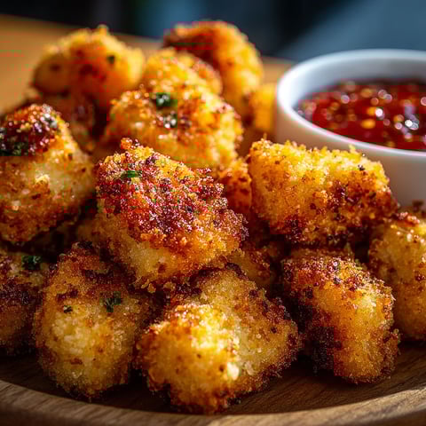 Une pile de nuggets de poulet avec du paprika et de l'ail, prêts à être cuits.