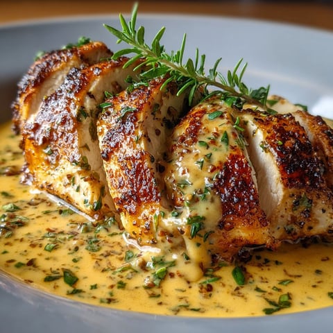 Une poitrine de poulet grillée est servie avec une sauce miel-moutarde crémeuse.
